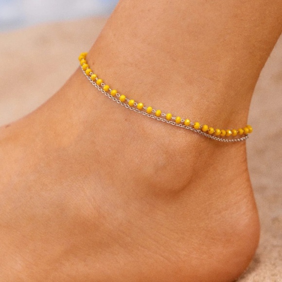 NWT Pura Vida Neon Rosary Chain Silver Anklet Yellow - Picture 1 of 3